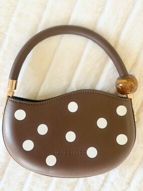 Melie Bianco Jennie Polka Dot Handbag Brown White Top Handle Structured Bag Mod